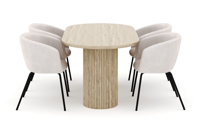 Uppveda Ovalt Matbord 180x90 cm med 4 Berit Stolar - Beige - Möbler - Matplats - Matgrupp & matbord med stolar