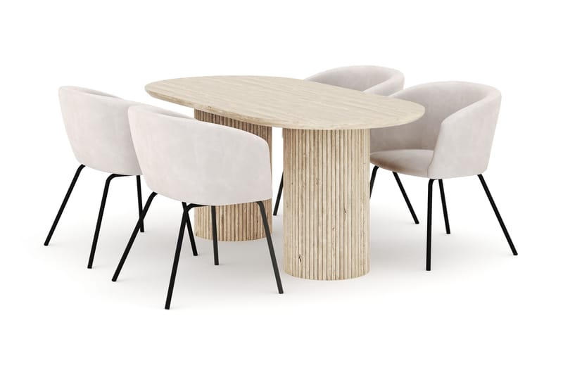 Uppveda Ovalt Matbord 180x90 cm med 4 Berit Stolar, Beige