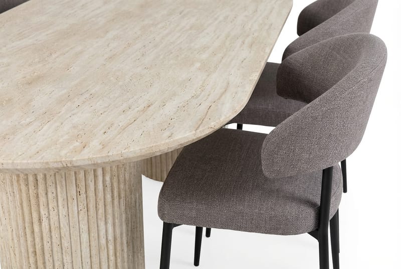 Uppveda Ovalt Matbord 180x90 cm med 4 Sawako Greige Stolar - Travertin/Greige - Möbler - Matplats - Matgrupp & matbord med stolar