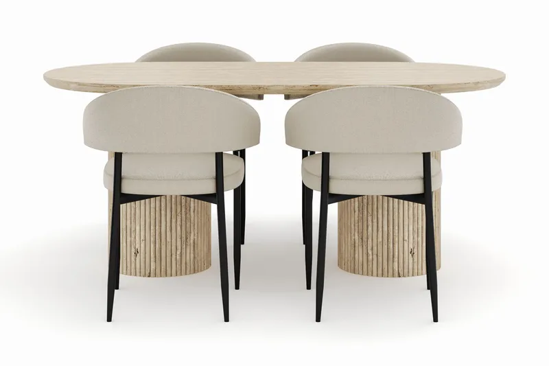 Uppveda Ovalt Matbord 180x90 cm med 4 Sawako Stolar - Beige - Möbler - Matplats - Matgrupp & matbord med stolar