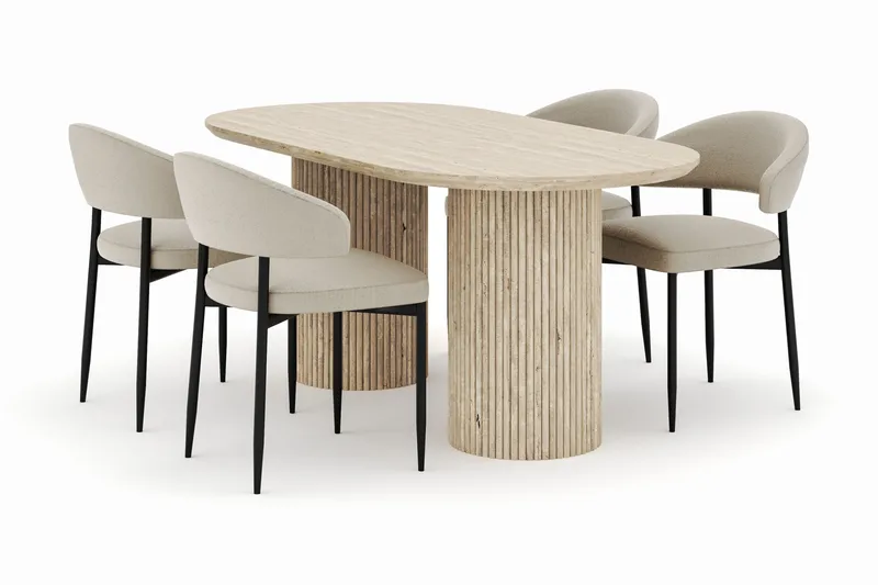 Uppveda Ovalt Matbord 180x90 cm med 4 Sawako Stolar, Beige