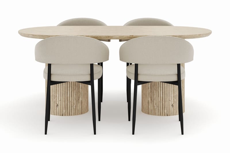 Uppveda Ovalt Matbord 180x90 cm med 4 Sawako Stolar - Beige - Möbler - Matplats - Matgrupp & matbord med stolar