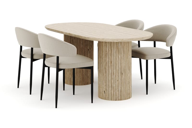 Uppveda Ovalt Matbord 180x90 cm med 4 Sawako Stolar - Beige - Möbler - Matplats - Matgrupp & matbord med stolar