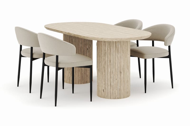 Uppveda Ovalt Matbord 180x90 cm med 4 Sawako Stolar, Beige