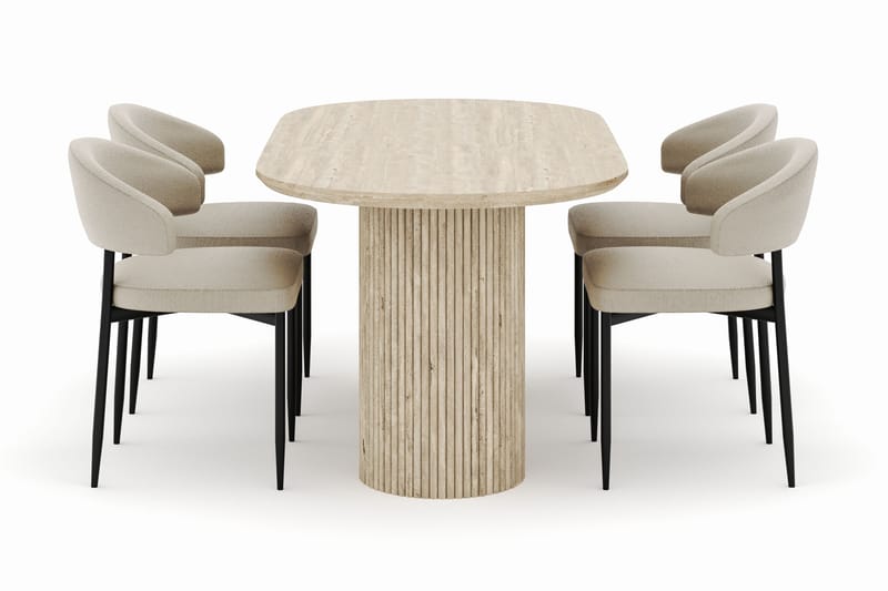 Uppveda Ovalt Matbord 180x90 cm med 4 Sawako Stolar - Beige - Möbler - Matplats - Matgrupp & matbord med stolar