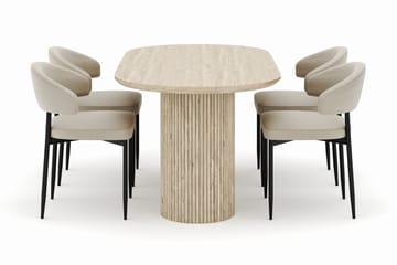 Uppveda Ovalt Matbord 180x90 cm med 4 Sawako Stolar - Beige - Möbler - Matplats - Matgrupp & matbord med stolar