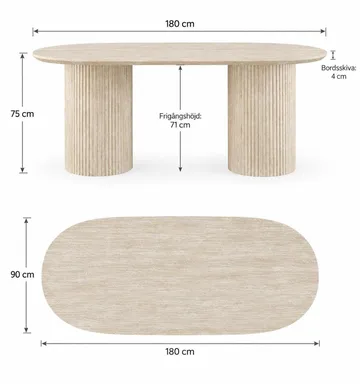 Uppveda Ovalt Matbord 180x90 cm Travertin Utseende - Beige - Möbler - Matplats - Matbord & köksbord