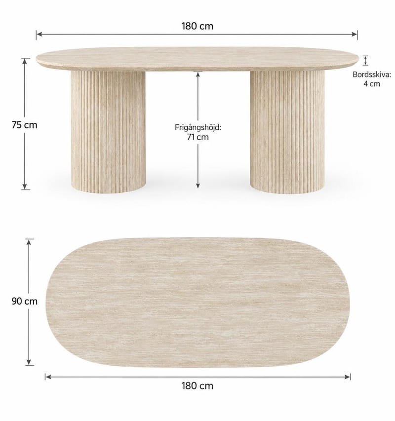 Uppveda Ovalt Matbord 180x90 cm Travertin Utseende - Beige - Möbler - Matplats - Matbord & köksbord