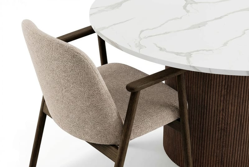 Uppveda Runt Matbord 120 cm med 4 Reciclar Matstolar - Vit/Brun/Greige - Möbler - Matplats - Matgrupp & matbord med stolar