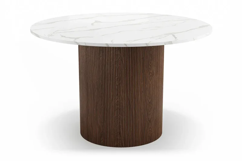 Uppveda Runt Matbord 120 cm med 4 Reciclar Matstolar - Vit/Brun/Greige - Möbler - Matplats - Matgrupp & matbord med stolar