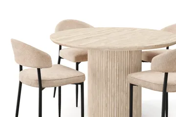 Uppveda Runt Matbord 120cm Travetin utseende med 4 st Jairam Matstolar - Beige - Möbler - Matplats - Matgrupp & matbord med stolar