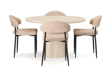 Uppveda Runt Matbord 120cm Travetin utseende med 4 st Jairam Matstolar - Beige - Möbler - Matplats - Matgrupp & matbord med stolar