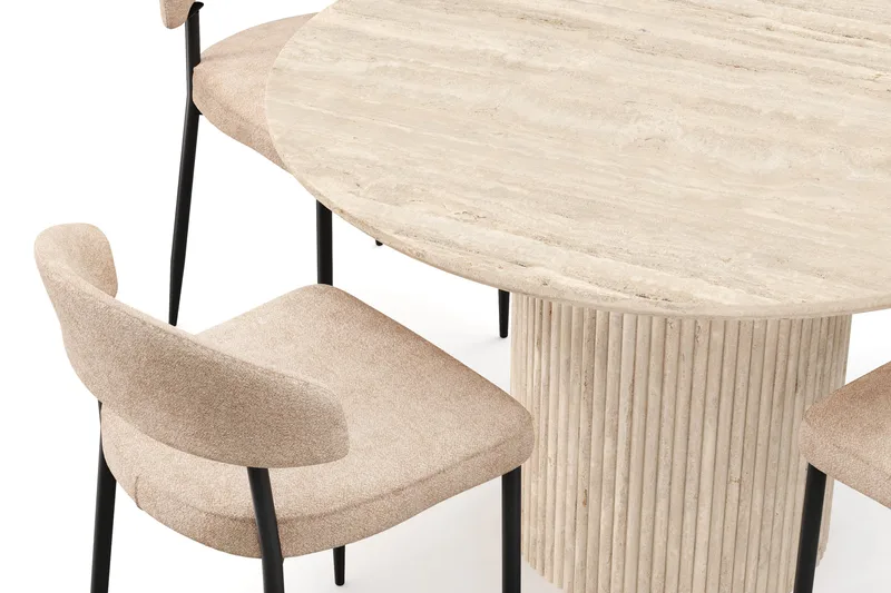 Uppveda Runt Matbord 120cm Travetin utseende med 4 st Jairam Matstolar - Beige - Möbler - Matplats - Matgrupp & matbord med stolar