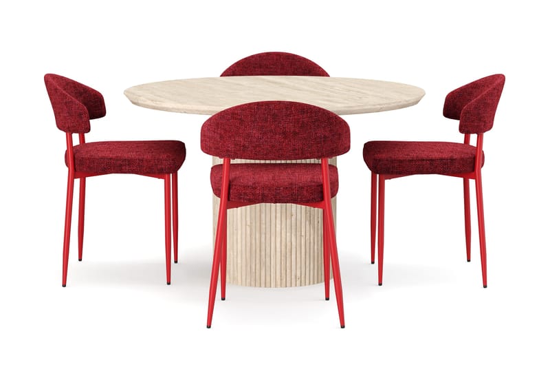 Uppveda Runt Matbord 120cm Travetin utseende med 4 st Jairam Matstolar - Beige - Möbler - Matplats - Matgrupp & matbord med stolar