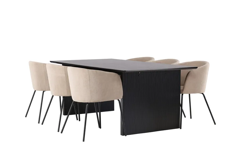 Vail Matgrupp 200 cm Rektangulär med 6 Berit stolar - Beige - Möbler - Matplats - Matgrupp & matbord med stolar
