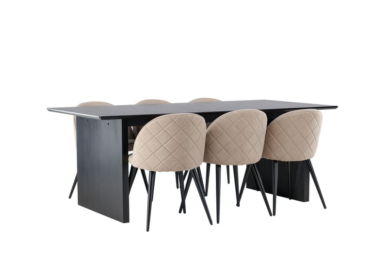 Vail Matgrupp 200 cm Rektangulär med 6 Velvet stolar - Beige - Möbler - Matplats - Matgrupp & matbord med stolar