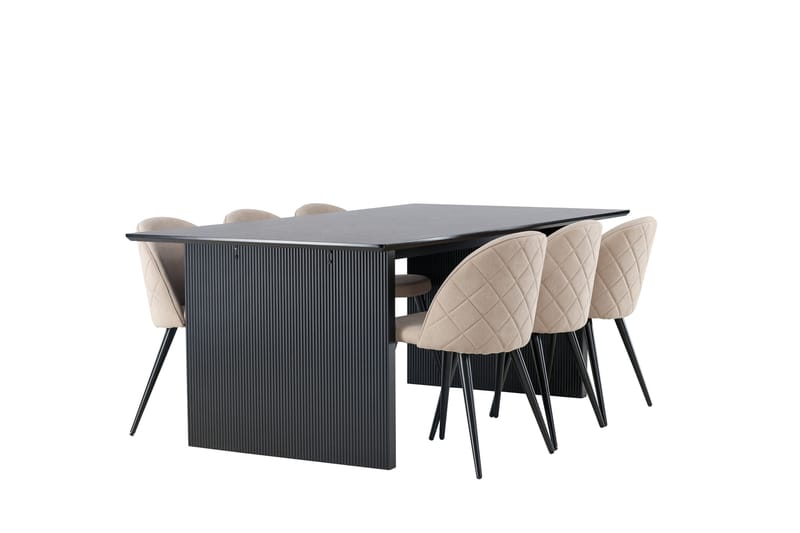 Vail Matgrupp 200 cm Rektangulär med 6 Velvet stolar - Beige - Möbler - Matplats - Matgrupp & matbord med stolar
