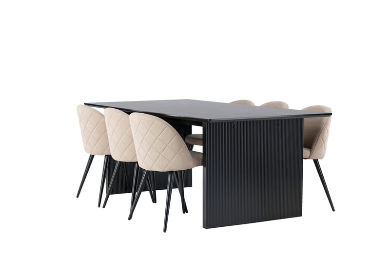 Vail Matgrupp 200 cm Rektangulär med 6 Velvet stolar - Beige - Möbler - Matplats - Matgrupp & matbord med stolar