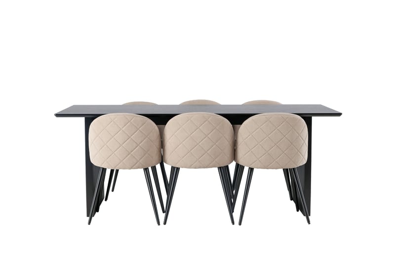 Vail Matgrupp 200 cm Rektangulär med 6 Velvet stolar - Beige - Möbler - Matplats - Matgrupp & matbord med stolar