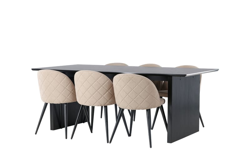 Vail Matgrupp 200 cm Rektangulär med 6 Velvet stolar - Beige - Möbler - Matplats - Matgrupp & matbord med stolar