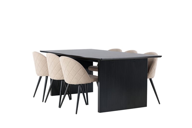 Vail Matgrupp 200 cm Rektangulär med 6 Velvet stolar - Beige - Möbler - Matplats - Matgrupp & matbord med stolar