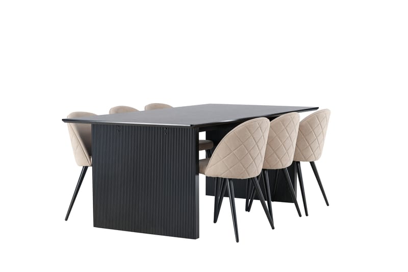 Vail Matgrupp 200 cm Rektangulär med 6 Velvet stolar - Beige - Möbler - Matplats - Matgrupp & matbord med stolar