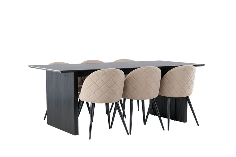Vail Matgrupp 200 cm Rektangulär med 6 Velvet stolar - Beige - Möbler - Matplats - Matgrupp & matbord med stolar