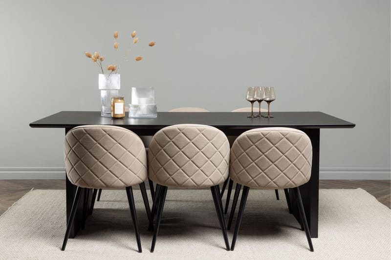 Vail Matgrupp 200 cm Rektangulär med 6 Velvet stolar - Beige - Möbler - Matplats - Matgrupp & matbord med stolar