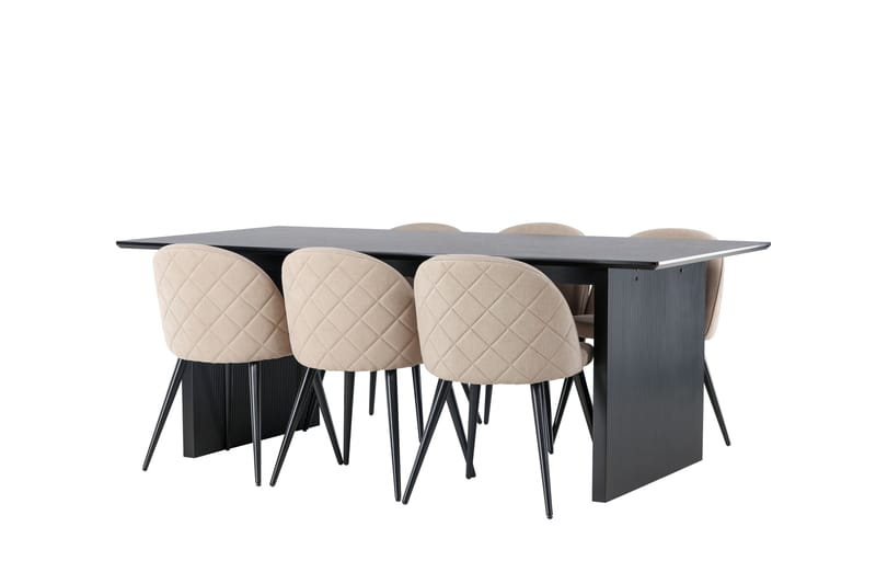 Vail Matgrupp 200 cm Rektangulär med 6 Velvet stolar - Beige - Möbler - Matplats - Matgrupp & matbord med stolar