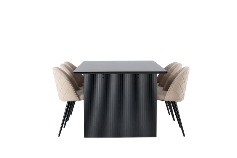 Vail Matgrupp 200 cm Rektangulär med 6 Velvet stolar - Beige - Möbler - Matplats - Matgrupp & matbord med stolar