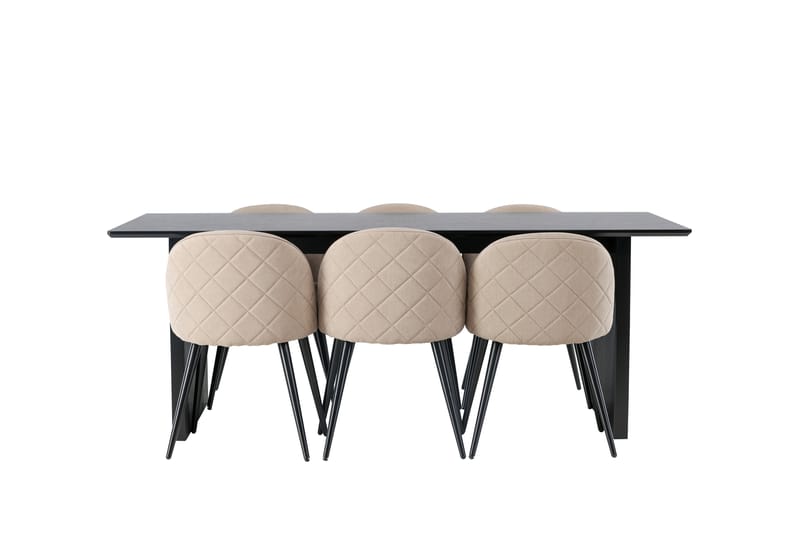 Vail Matgrupp 200 cm Rektangulär med 6 Velvet stolar - Beige - Möbler - Matplats - Matgrupp & matbord med stolar