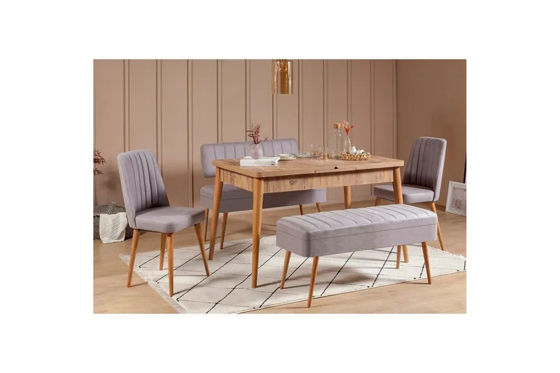 Valsot Matgrupp 129 cm Rektangulär - Natur/Grå - Möbler - Matplats - Matgrupp & matbord med stolar