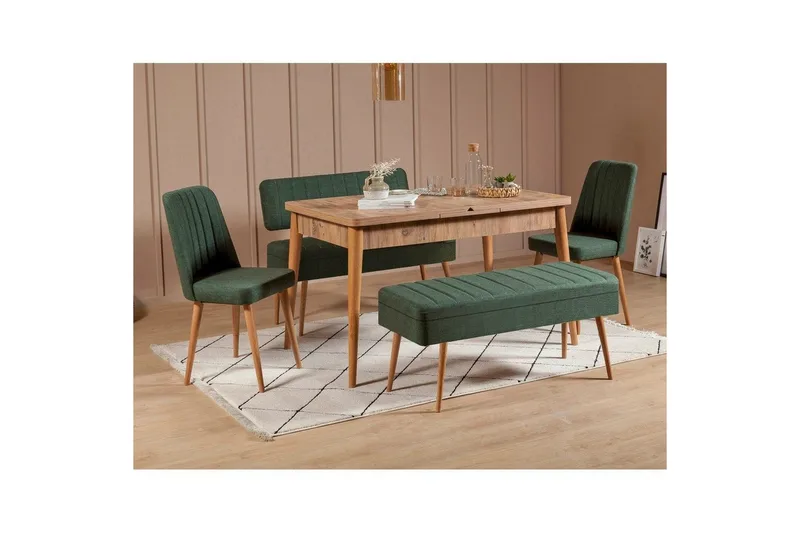 Valsot Matgrupp 129 cm Rektangulär - Natur/Grön - Möbler - Matplats - Matgrupp & matbord med stolar