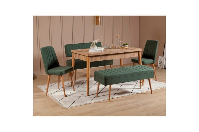 Valsot Matgrupp 129 cm Rektangulär - Natur/Grön - Möbler - Matplats - Matgrupp & matbord med stolar