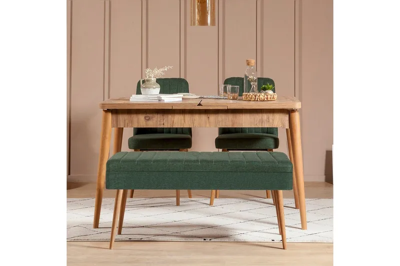 Valsot Matgrupp 129 cm Rektangulär - Natur/Grön - Möbler - Matplats - Matgrupp & matbord med stolar