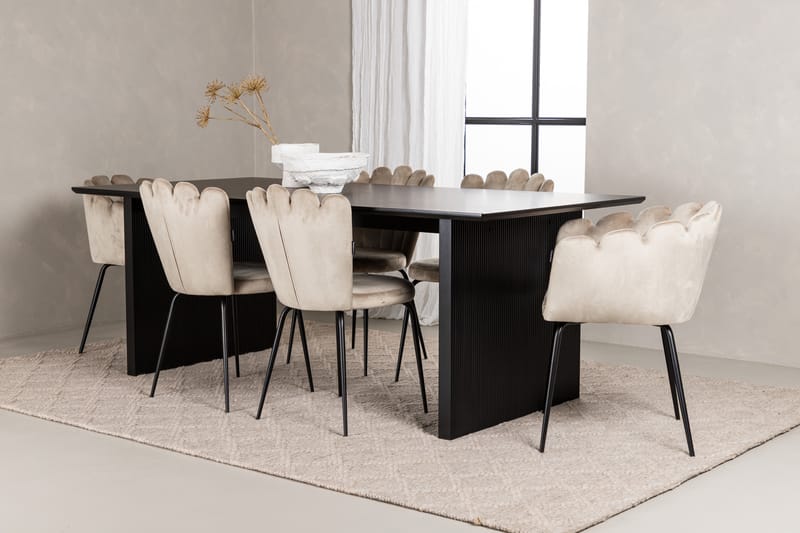 VALTON Matgrupp  200 cm Rektangulär Beige med 4 LIMHAMN Stolar - Möbler - Matplats - Matgrupp & matbord med stolar
