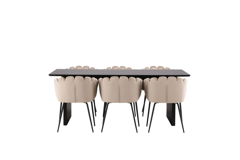 VALTON Matgrupp  200 cm Rektangulär Beige med 6 LIMHAMN Stolar - Möbler - Matplats - Matgrupp & matbord med stolar