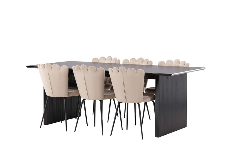VALTON Matgrupp  200 cm Rektangulär Beige med 6 LIMHAMN Stolar - Möbler - Matplats - Matgrupp & matbord med stolar