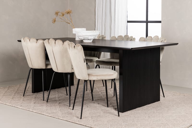 VALTON Matgrupp  200 cm Rektangulär Beige med 6 LIMHAMN Stolar - Möbler - Matplats - Matgrupp & matbord med stolar