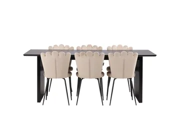 VALTON Matgrupp  200 cm Rektangulär Beige med 6 LIMHAMN Stolar - Möbler - Matplats - Matgrupp & matbord med stolar