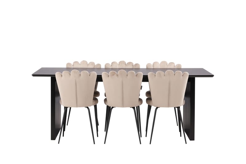 VALTON Matgrupp  200 cm Rektangulär Beige med 6 LIMHAMN Stolar - Möbler - Matplats - Matgrupp & matbord med stolar