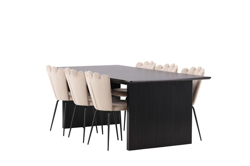 VALTON Matgrupp  200 cm Rektangulär Beige med 6 LIMHAMN Stolar - Möbler - Matplats - Matgrupp & matbord med stolar