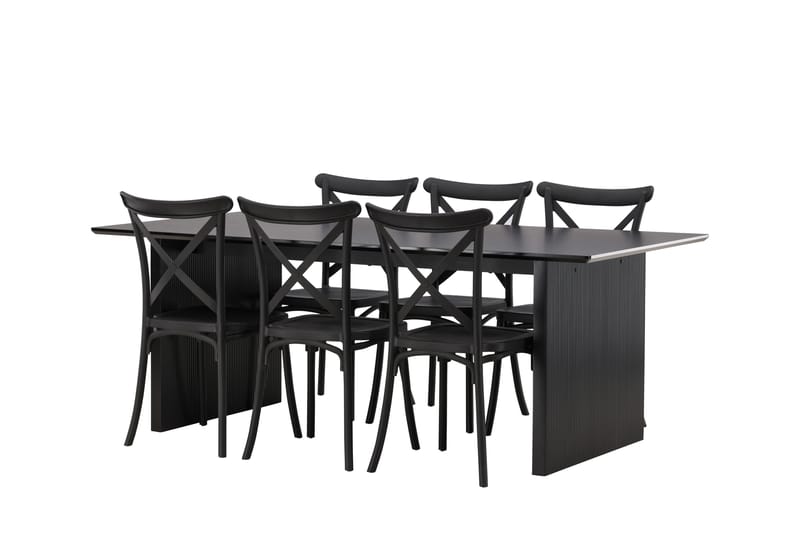 VALTON Matgrupp  200 cm Rektangulär Svart med 6 CROSETTA Stolar - Möbler - Matplats - Matgrupp & matbord med stolar