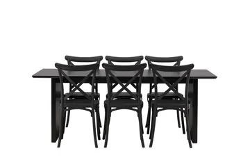 VALTON Matgrupp  200 cm Rektangulär Svart med 6 CROSETTA Stolar - Möbler - Matplats - Matgrupp & matbord med stolar