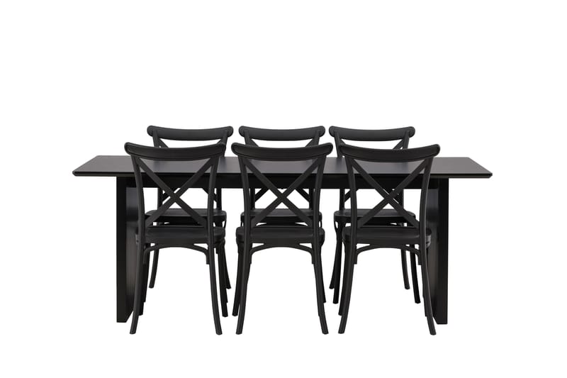 VALTON Matgrupp  200 cm Rektangulär Svart med 6 CROSETTA Stolar - Möbler - Matplats - Matgrupp & matbord med stolar