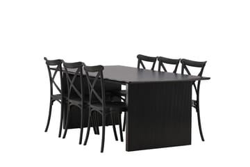 VALTON Matgrupp  200 cm Rektangulär Svart med 6 CROSETTA Stolar - Möbler - Matplats - Matgrupp & matbord med stolar