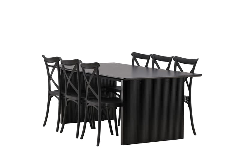 VALTON Matgrupp  200 cm Rektangulär Svart med 6 CROSETTA Stolar - Möbler - Matplats - Matgrupp & matbord med stolar