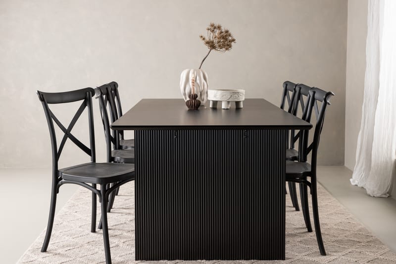 VALTON Matgrupp  200 cm Rektangulär Svart med 6 CROSETTA Stolar - Möbler - Matplats - Matgrupp & matbord med stolar