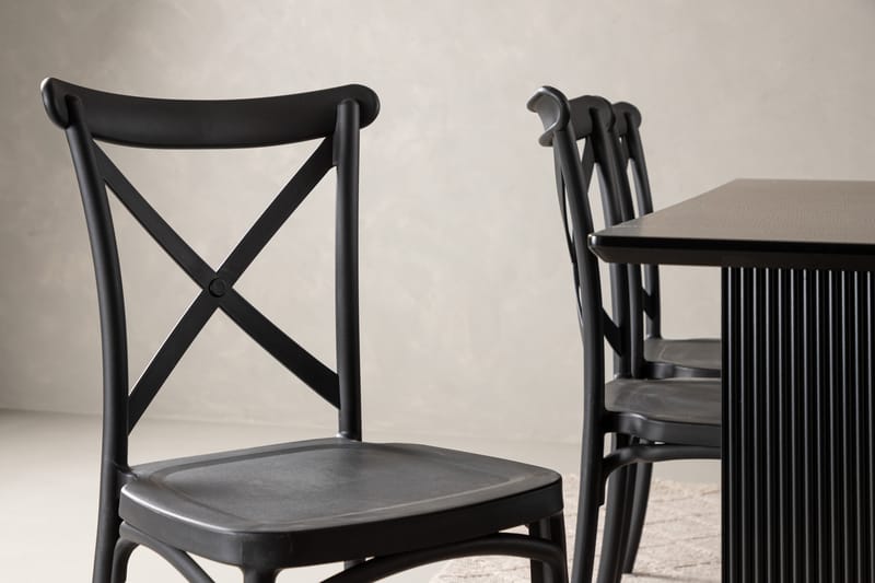 VALTON Matgrupp  200 cm Rektangulär Svart med 6 CROSETTA Stolar - Möbler - Matplats - Matgrupp & matbord med stolar