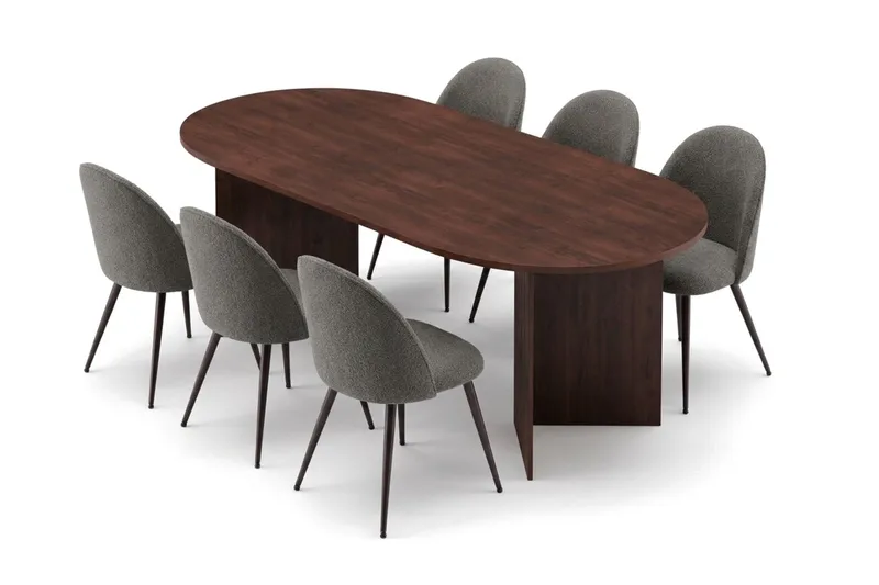 Vera Matgrupp 180 cm oval med 6 Nibe Plus Mastolar, Valnöt